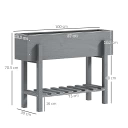 Wooden Raised Garden Bed with Bed Liner, Storage Shelf, Gray