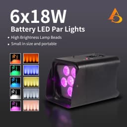 6x18W Battery-Powered RGBWAUV Par Light with Remote Control – Suitable for Stage and Wedding Party Ambient Lighting