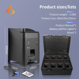6x18W Battery-Powered RGBWAUV Par Light with Remote Control – Suitable for Stage and Wedding Party Ambient Lighting