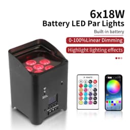 6x18W Battery-Powered RGBWAUV Par Light with Remote Control – Suitable for Stage and Wedding Party Ambient Lighting