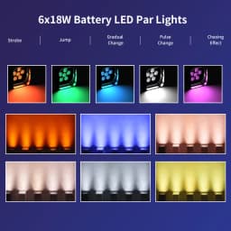 6x18W Battery-Powered RGBWAUV Par Light with Remote Control – Suitable for Stage and Wedding Party Ambient Lighting