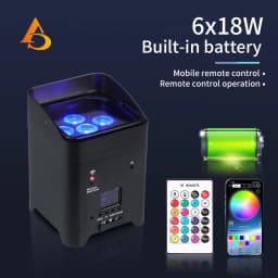6x18W Battery-Powered RGBWAUV Par Light with Remote Control – Suitable for Stage and Wedding Party Ambient Lighting