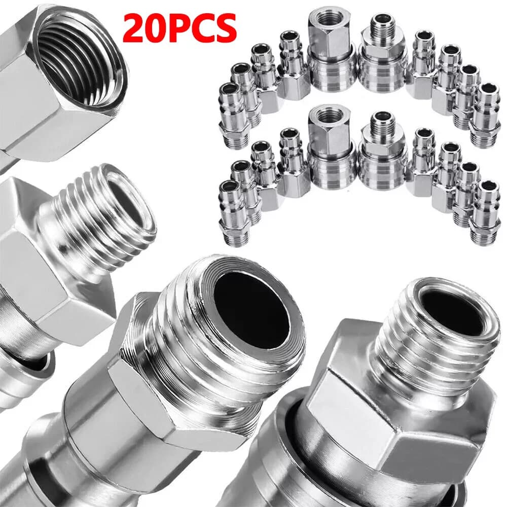 20PCS Euro Air Line Hose Fitting Connector Quick Release 1/4'' BSP Male Female