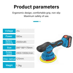 1/2 Battery Cordless Car Polisher Buffer 21V Sander 8 Speed Polishing Machine