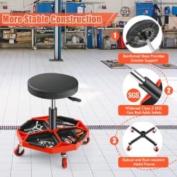 Garage Workshop Creeper Seat with Padded Seat and Tool Tray
