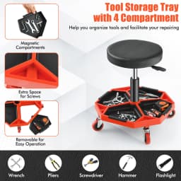Garage Workshop Creeper Seat with Padded Seat and Tool Tray