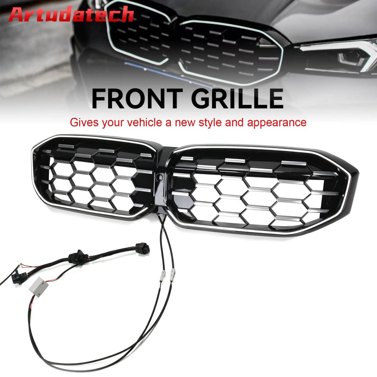 Artudatech Diamond Black Silver Front Kidney Grille Grill Fit for BMW 3 Series G20 G21 2023-2024