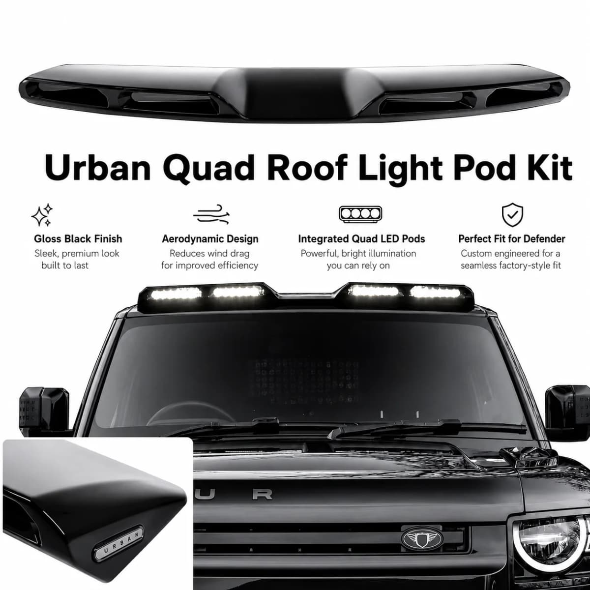 For 2020-2026 Defender 90 110 130 Urban style Quad Roof Light Pod Kit including High Power Laser Lights - Adhesive style