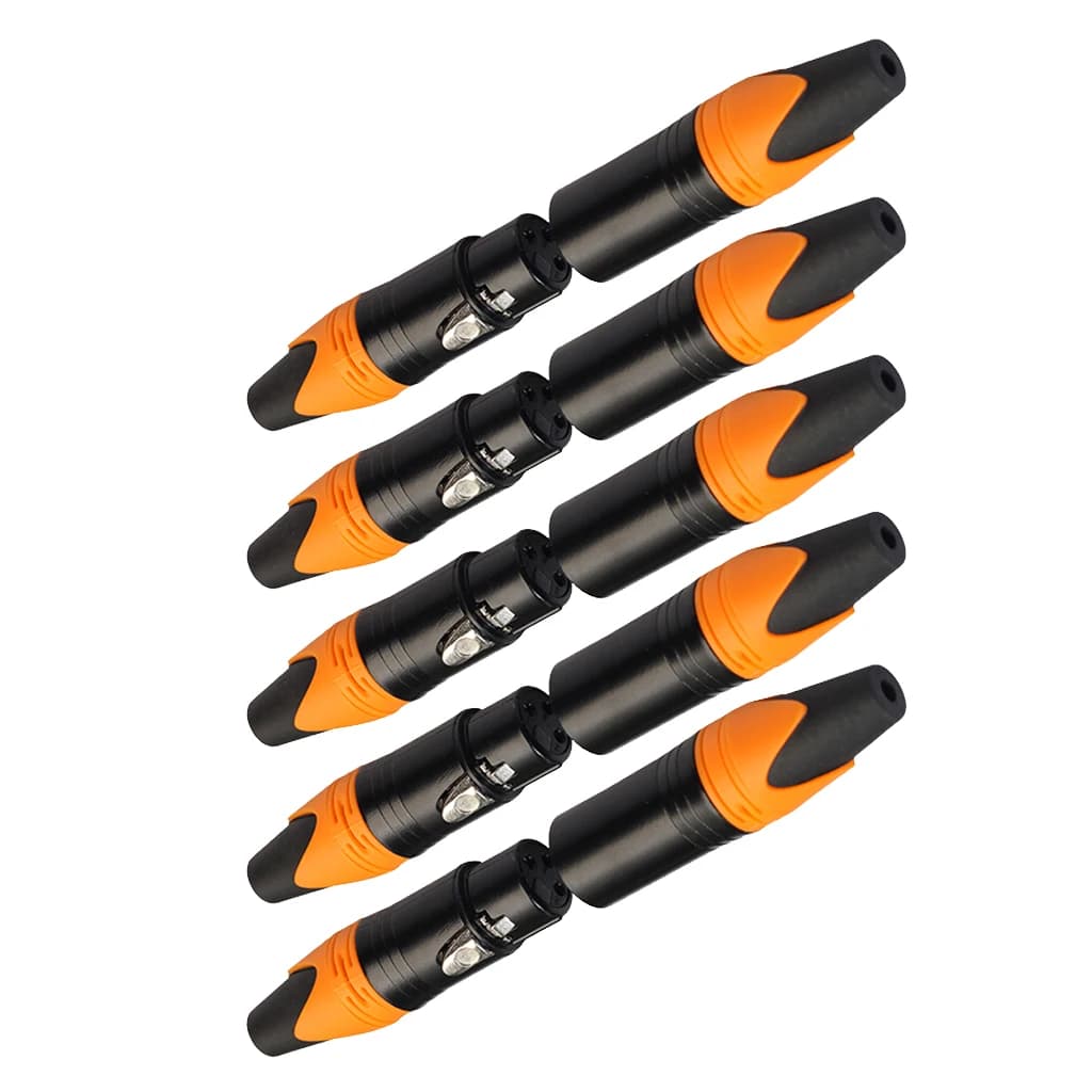 5 Pairs 3 Pin XLR Connector Male And Female Microphone Mic Cable Adapter, Orange