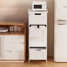 BRIEFNESS Bathroom Cabinet Bathroom Storage Cabinet PVC Freestanding Chest of Drawers with 4 Drawers Floor Vertical Cabinet
