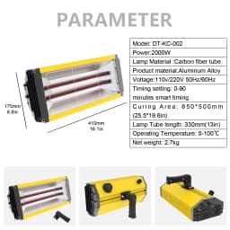 DATOUBOSS Car Drying Paint Lamp 2000W Use for Car Body Repair EU UK Plug Portable Shortwave Infrared Light Transient Heating