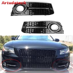 Artudatech LH Chrome Honey Comb Fog Light Cover Grille Grills For Audi A4 B8 2009-2012