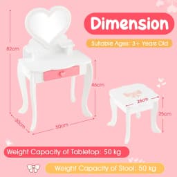 GOFLAME 2-in-1 Kids Vanity Set Pretend Makeup Table & Chair Set w/ Heart-shaped Mirror