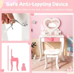 GOFLAME 2-in-1 Kids Vanity Set Pretend Makeup Table & Chair Set w/ Heart-shaped Mirror
