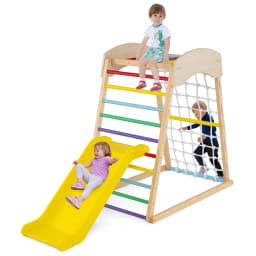 DORTALA 4-in-1 Jungle Gym Wooden Indoor Toddler Playground w/Slide-Colorful
