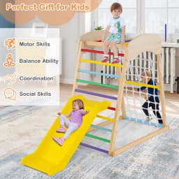 DORTALA 4-in-1 Jungle Gym Wooden Indoor Toddler Playground w/Slide-Colorful