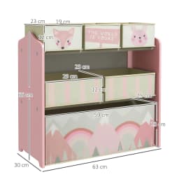 ZONEKIZ Kids Storage Unit, Childrens Toy Storage Organiser, with 6 Fabric Bins, for Bedroom, Nursery, 63 x 30 x 66cm