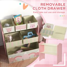 ZONEKIZ Kids Storage Unit, Childrens Toy Storage Organiser, with 6 Fabric Bins, for Bedroom, Nursery, 63 x 30 x 66cm