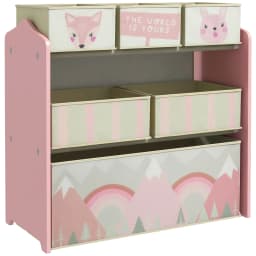 ZONEKIZ Kids Storage Unit, Childrens Toy Storage Organiser, with 6 Fabric Bins, for Bedroom, Nursery, 63 x 30 x 66cm