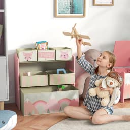 ZONEKIZ Kids Storage Unit, Childrens Toy Storage Organiser, with 6 Fabric Bins, for Bedroom, Nursery, 63 x 30 x 66cm