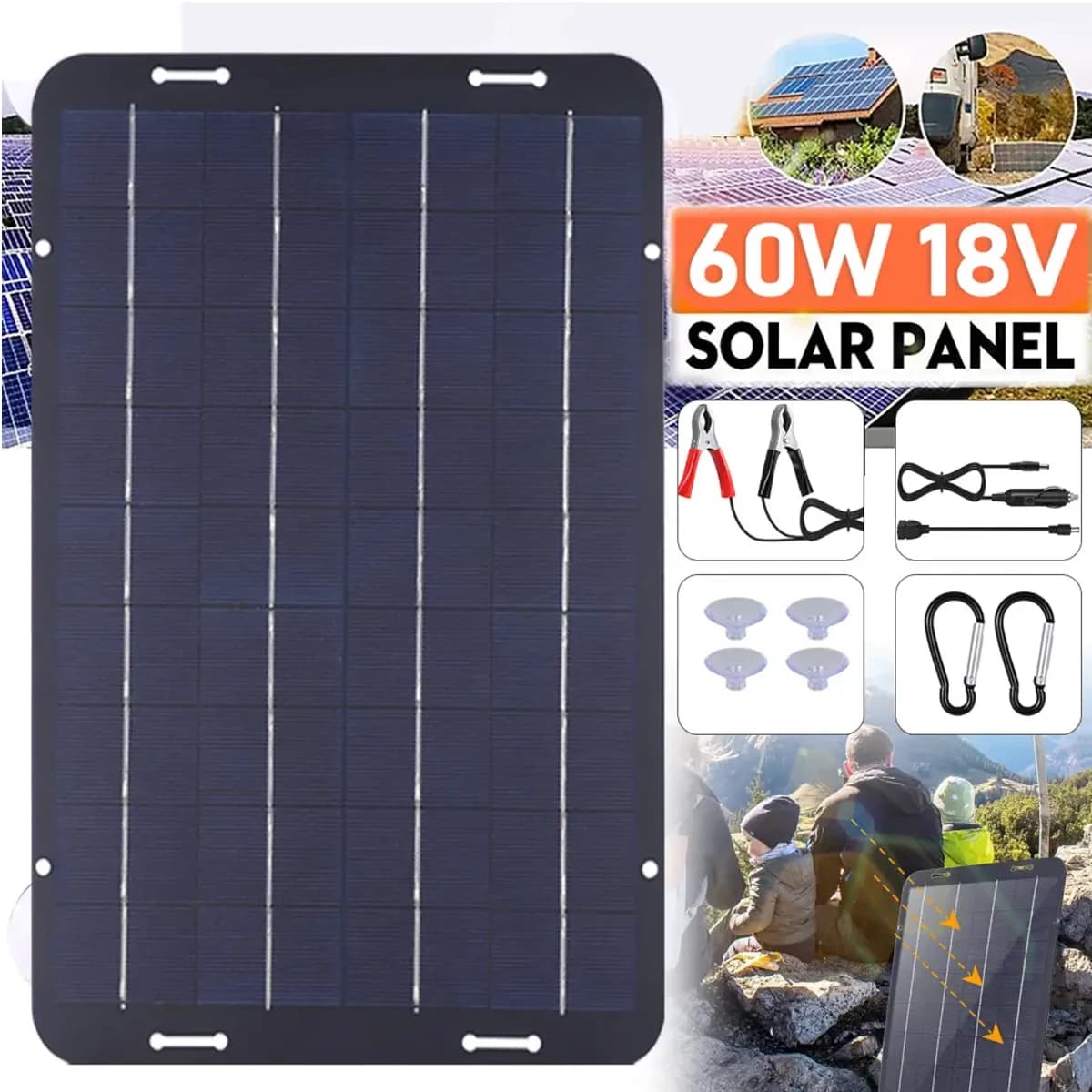 12V 60W Solar Panel Kit Waterproof Solar Trickle Charger Portable Solar Powered Charger Kit High Efficiency Car Battery Charger