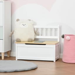 HOMCOM 2 In 1 Wooden Toy Box Kids Seat Bench Organiser 60 x 30 x 50cm White