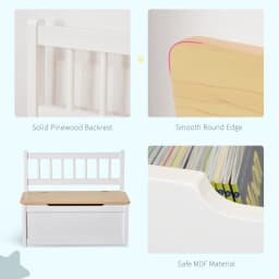HOMCOM 2 In 1 Wooden Toy Box Kids Seat Bench Organiser 60 x 30 x 50cm White