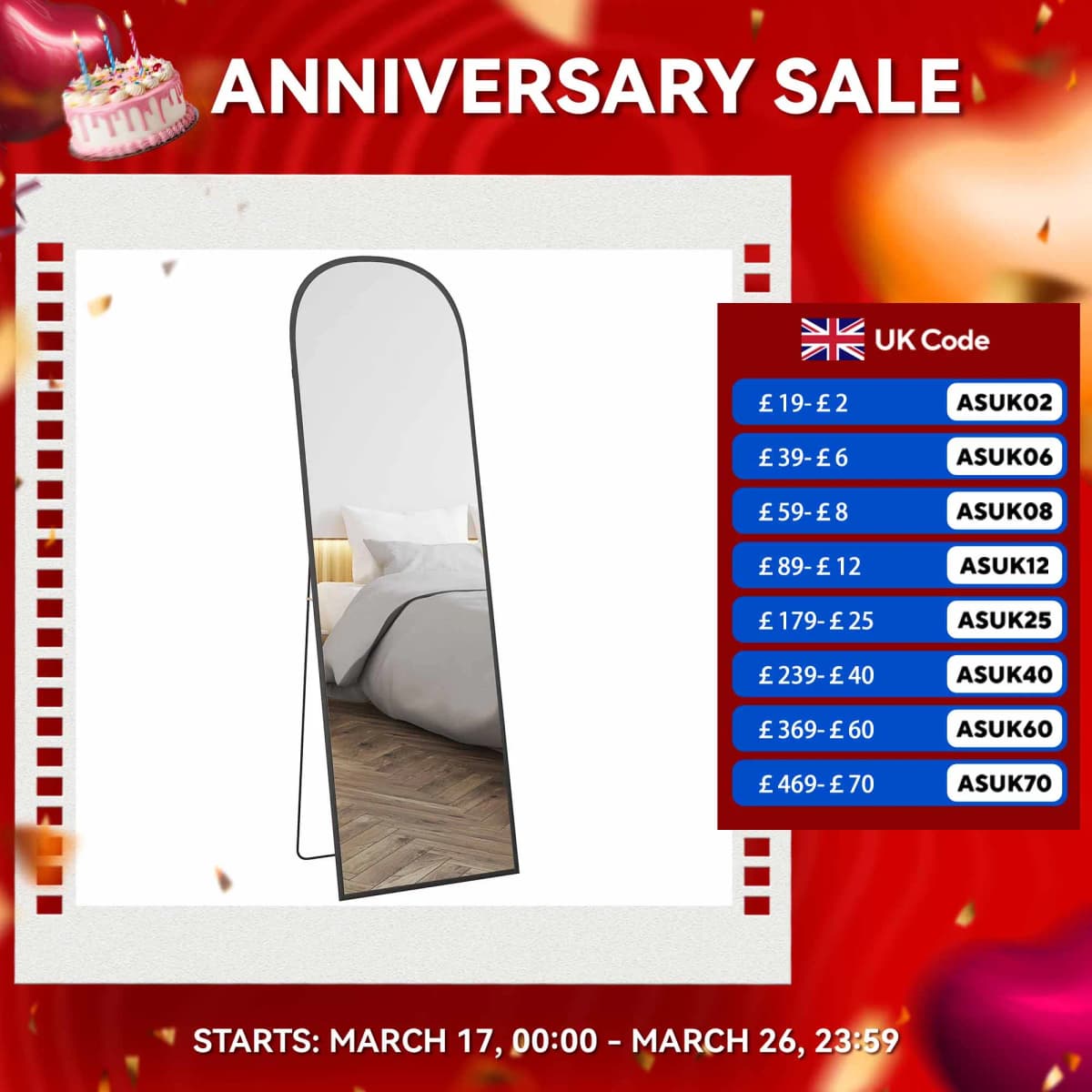 HOMCOM Full Length Mirror with Aluminium Alloy Frame Hanging or Leaning Black