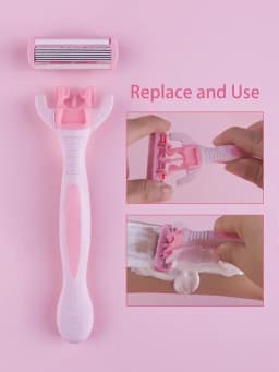 1 Handle + 12 Blades/ Men Women Manual Safety Razor 6-Layer Stainless Steel Hair Removal Shaving Replaceable Shaver Head