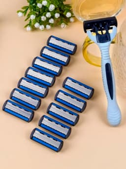 1 Handle + 12 Blades/ Men Women Manual Safety Razor 6-Layer Stainless Steel Hair Removal Shaving Replaceable Shaver Head