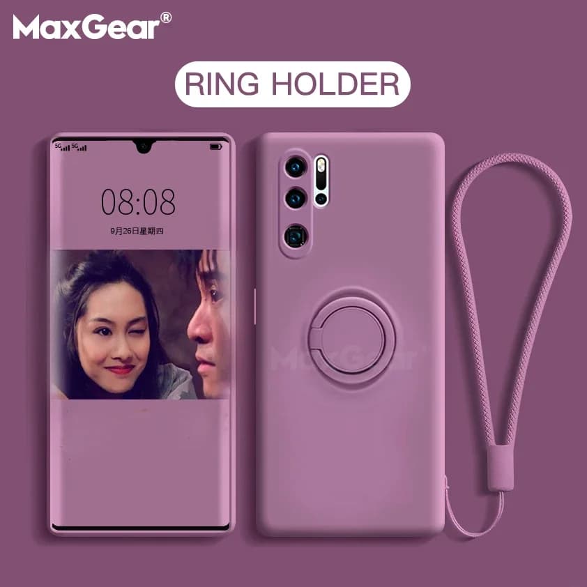 Metal Ring Holder Liquid Silicone Case For Huawei P40 P30 P20 Mate 20 30 Pro Lite Kickstand Nova 5T 6 7 SE Pro Honor 20S Cover