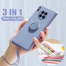 Metal Ring Holder Liquid Silicone Case For Huawei P40 P30 P20 Mate 20 30 Pro Lite Kickstand Nova 5T 6 7 SE Pro Honor 20S Cover