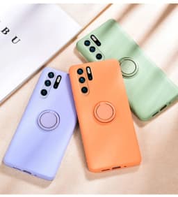 Metal Ring Holder Liquid Silicone Case For Huawei P40 P30 P20 Mate 20 30 Pro Lite Kickstand Nova 5T 6 7 SE Pro Honor 20S Cover