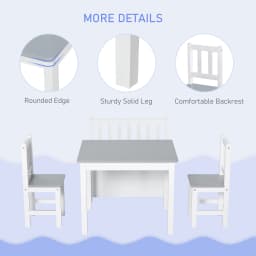 HOMCOM 4-Piece Kids Table and Chair Set with 2 Wooden Chairs, 1 Storage Bench, and Interesting Modern Design