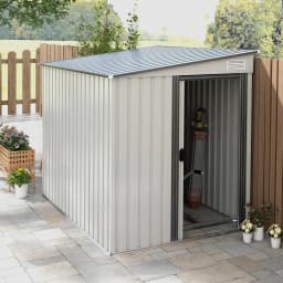 7 X 5ft Lean to Metal Garden Shed with Foundation Sliding Doors 2 Vents White