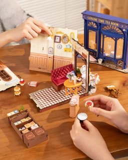 Rolife DIY Miniature Dollhouse Kit Leisure Time Tea RoomCrafts Hobbies Amazing Gift for Women Children DG171