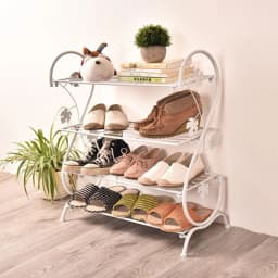 Voltsify White Metal 4 Tier S-Shape Shoe Rack, 60cm W X 30cm D X 70cm H