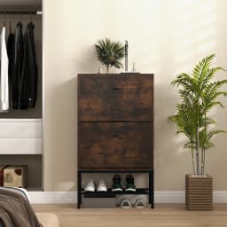 GOFLAME Industrial Shoe Storage Cabinet Freestanding Shoe Organizer with 2 Flip Drawers