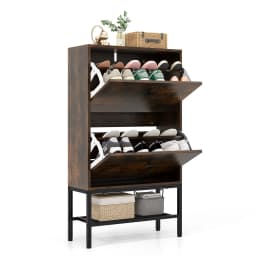 GOFLAME Industrial Shoe Storage Cabinet Freestanding Shoe Organizer with 2 Flip Drawers