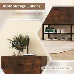 GOFLAME Industrial Shoe Storage Cabinet Freestanding Shoe Organizer with 2 Flip Drawers