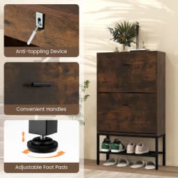 GOFLAME Industrial Shoe Storage Cabinet Freestanding Shoe Organizer with 2 Flip Drawers