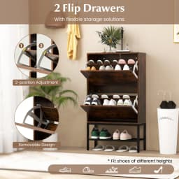 GOFLAME Industrial Shoe Storage Cabinet Freestanding Shoe Organizer with 2 Flip Drawers
