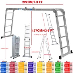 Huini Multi-Purpose 4.7m/15.4ft Folding Ladder Aluminium Extension with Safety Platform, 16 Steps Heavy Duty 14 IN 1 Combination