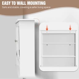 3 Tier Wall Cabinets with Mirror and Double Door, Waterproof Bathroom Cabinet for Kitchen, Storage Cupboard Unit, 56x13x58 cm