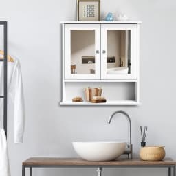 3 Tier Wall Cabinets with Mirror and Double Door, Waterproof Bathroom Cabinet for Kitchen, Storage Cupboard Unit, 56x13x58 cm