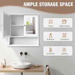 3 Tier Wall Cabinets with Mirror and Double Door, Waterproof Bathroom Cabinet for Kitchen, Storage Cupboard Unit, 56x13x58 cm