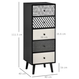 HOMCOM Chest of Drawers, 5 Drawer Storage Organiser Unit Bedroom, Black
