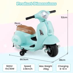 DORTALA Licensed Vespa Kids Ride on Motorcycle 6VBattery Powered Motorbike-Green