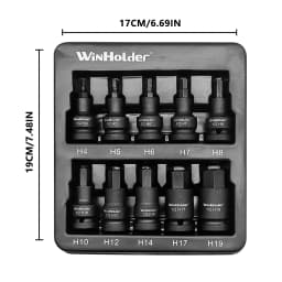 WinHolder 10PCS 1/2 Drive Impact Hex Socket Set H4, H5, H6, H7, H8, H10, H12, H14, H17 & H19 European Style Allen Key CR-V Steel