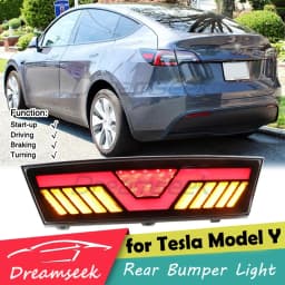 LED Rear Bumper Fog Light For Tesla Model Y 2020 2021 2022 2023 Red Driving Brake Lamp With Dynamic Sequential Yellow Turning